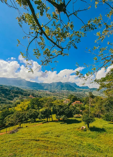 Venedik, Antioquia, Kolombiya 'da mavi gökyüzü ve bir sürü bitki örtüsü olan güzel bir kırsal bölge..