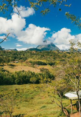 Cerro Tusa manzaralı doğal manzara ve mavi bir gökyüzü. Venedik, Antioquia, Kolombiya. 