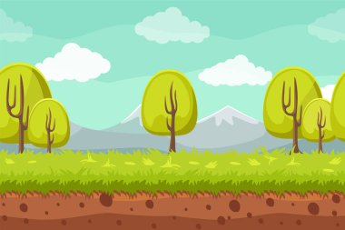 Sorunsuz manzara arka plan. Çizgi film oyunları için yatay arka plan