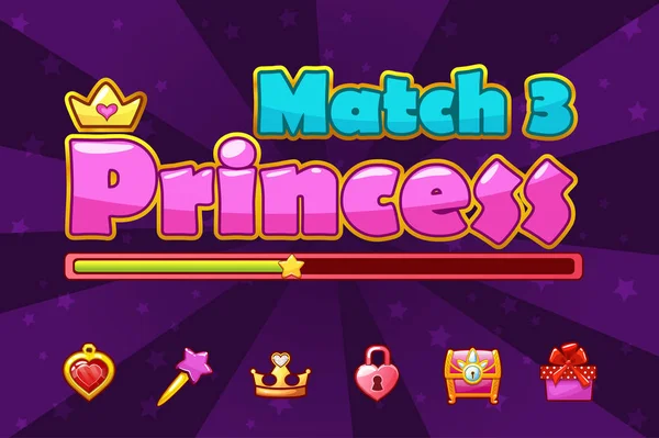 Princess girlish loading Match3 Games, game assets icons — Stock Vector
