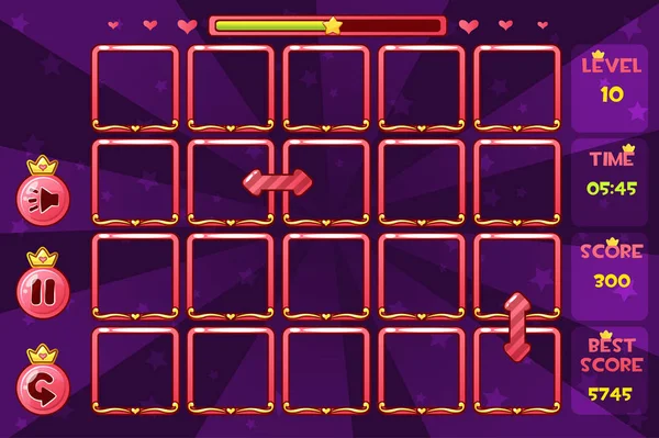 Princesa interface girlish Match3 Jogos e botões, ícones de ativos do jogo —  Vetores de Stock