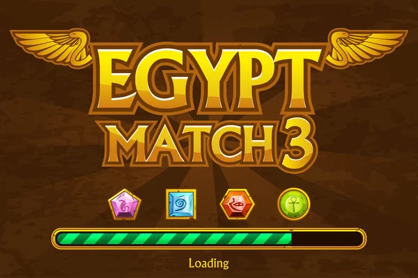 背景と宝石のアイコンにエジプト Match3 再生ボタンでベクトルとゲームをロード — ストックベクタ