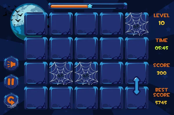 Interface vetorial Match3 Jogos e botões em estilo halloween, GUI Graphic Assets —  Vetores de Stock