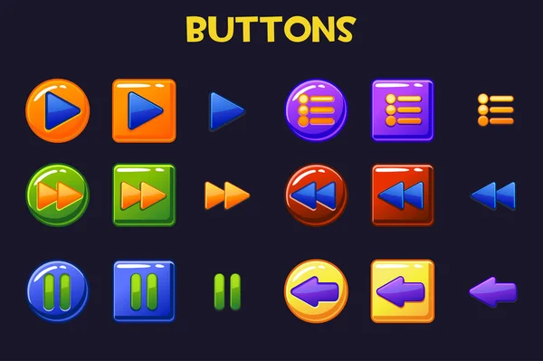 Coloré Game design Boutons Ui, bouton de dessin animé — Image vectorielle