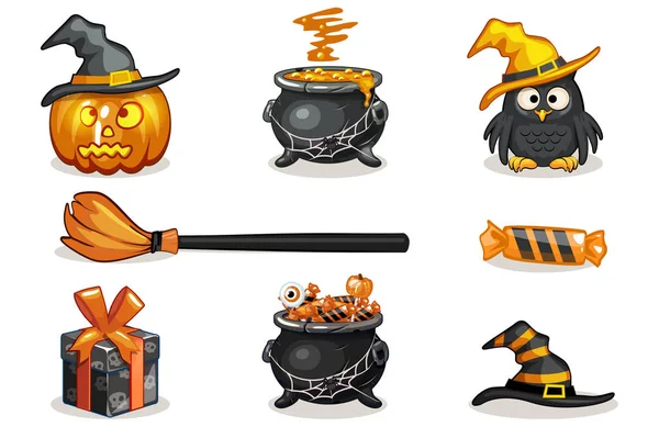 Funny cartoon oranžová a černá halloween ikony — Stockový vektor