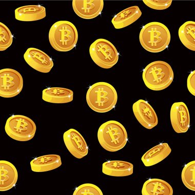 Seamless modeli döndürme altın Bitcoin lira. Dijital Internet para, vektör arka plan