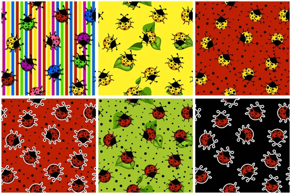 Cartoon seamless pattern colorful Ladybug, set insects, similar JPG copy