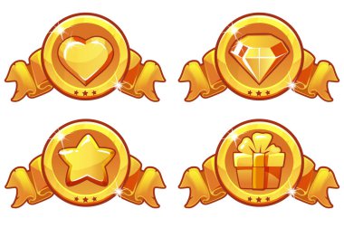 Koleksiyon karikatür altın simgesi tasarım oyun Şerit UI, afiş, app, arayüzü, oyun geliştirme için tasarım için. Yıldız, ısı, hediye ve elmas Icons set, benzer Jpg kopyası