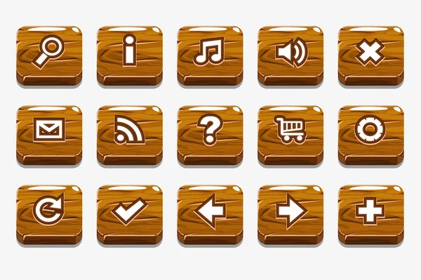 Fából Készült Négyzet Alakú Gombok Különböző Menü Elemeket Web Vagy — Stock Fotó