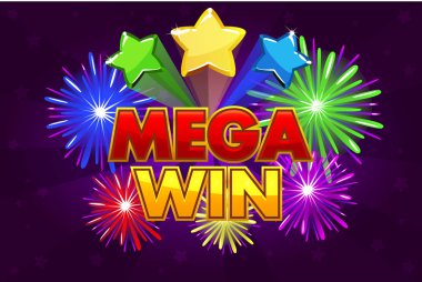 Mega büyük kazanmak banner piyango veya casino oyunları için. Çekim renkli yıldız ve havai fişek, benzer Jpg kopyası