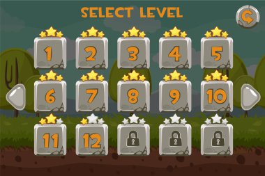 Taş düzey seçim ekranı. Oyun UI komik arka plan ayarla