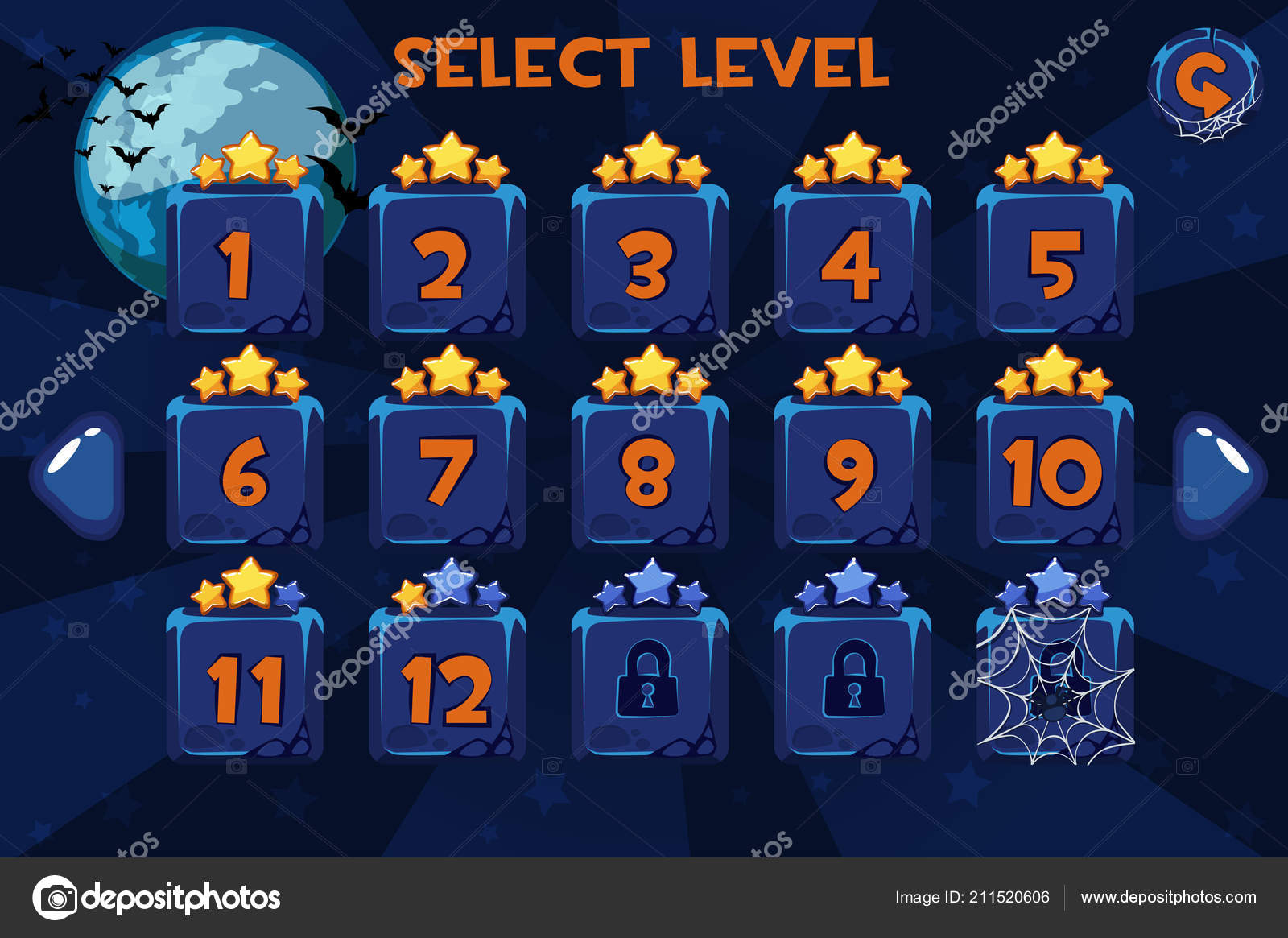 Level Selection Screen Game Ui Set On The Halloween Background Stock Vector Image By C Babysofja Gmail Com