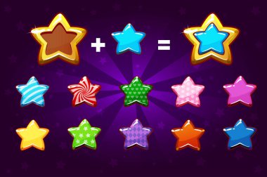 Golden and colors star for level up. GUI elements. Icons for game design clipart