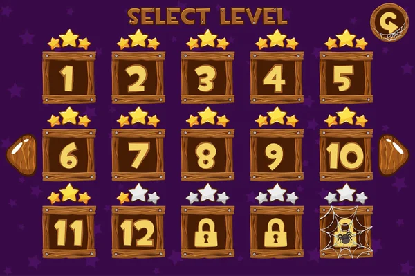 Çizgi film ahşap düzey seçim ekranı. Oyun Kullanıcı arabirimi kümesi