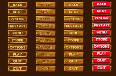 Ahşap buttonss için UI oyun, standart seti