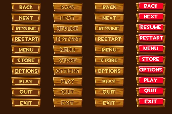 木製 buttonss Ui ゲームのための標準セット — ストックベクタ
