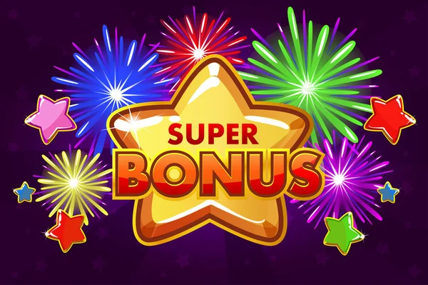 Vektor Super Bonus banner a Ui játék. Színes Hullócsillagok — Stock Vector