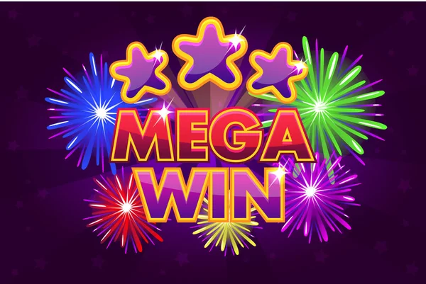 Vektor beállítása Mega nagy győzelem banner a lottó, vagy kaszinó játékok. Színes Hullócsillagok — Stock Vector
