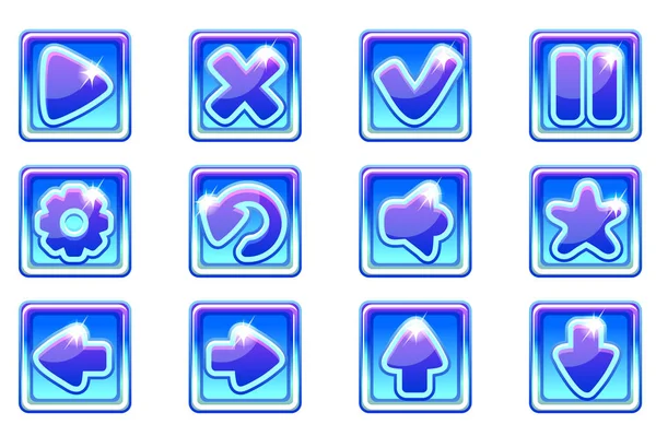Διάνυσμα μπλε τετράγωνο συλλογή ορίσετε τα κουμπιά για γυαλί για Ui — Διανυσματικό Αρχείο