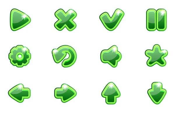 Vector verde colección conjunto de botones de cristal para Ui — Vector de stock