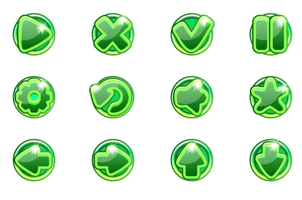 Vector verde círculos colección conjunto de botones de cristal para Ui — Archivo Imágenes Vectoriales