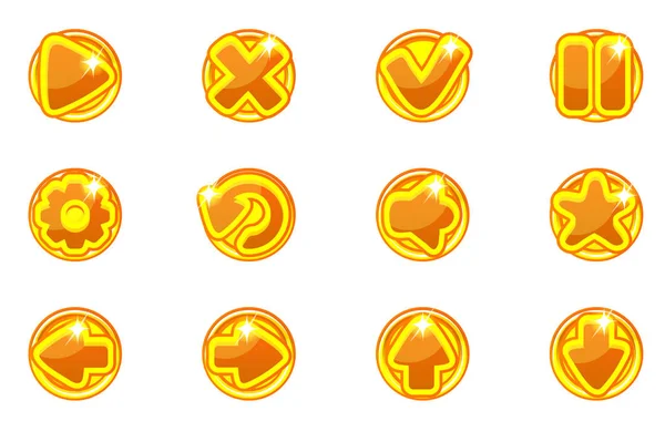 Vector círculos dorados colección conjunto de botones de cristal para Ui — Archivo Imágenes Vectoriales