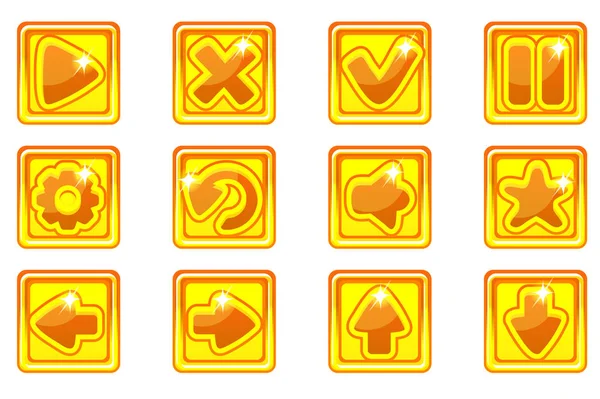 Vector golden square collection set glass buttons for Ui — Stock Vector