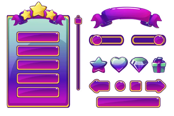 Caricatura púrpura activos y botones para el juego de Ui, interfaz de usuario del juego — Archivo Imágenes Vectoriales