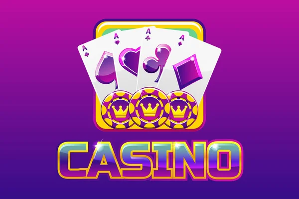 Фиолетовый логотип текстовое казино и значок, для игры Ui — стоковый вектор