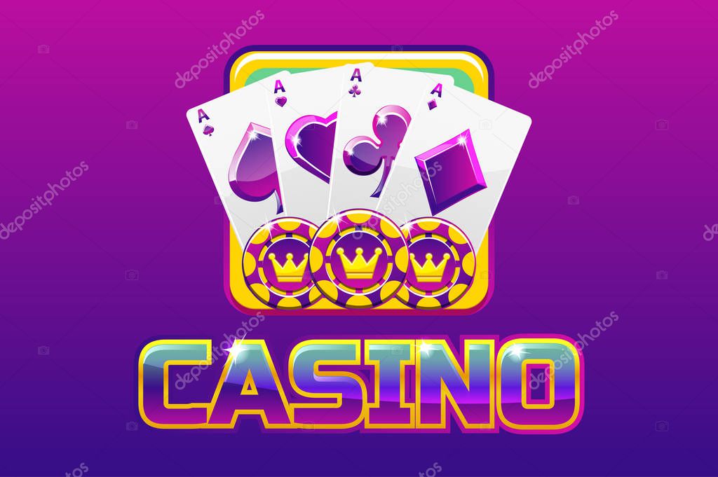 Purple logo text casino and icon, For Ui Game element