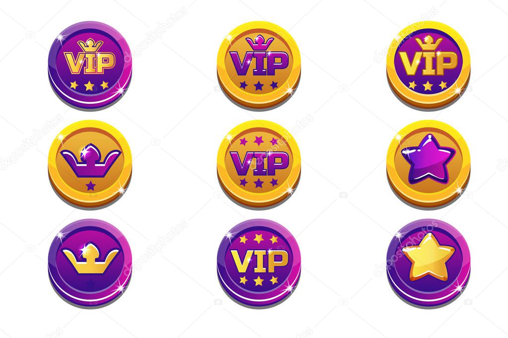 Vip and Crown Coins in gold and black