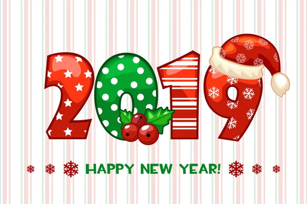 Κινουμένων σχεδίων πανό χαιρετισμό το έτος 2019. Ευτυχισμένος ο καινούριος χρόνος. Εικονογράφηση διάνυσμα. — Διανυσματικό Αρχείο