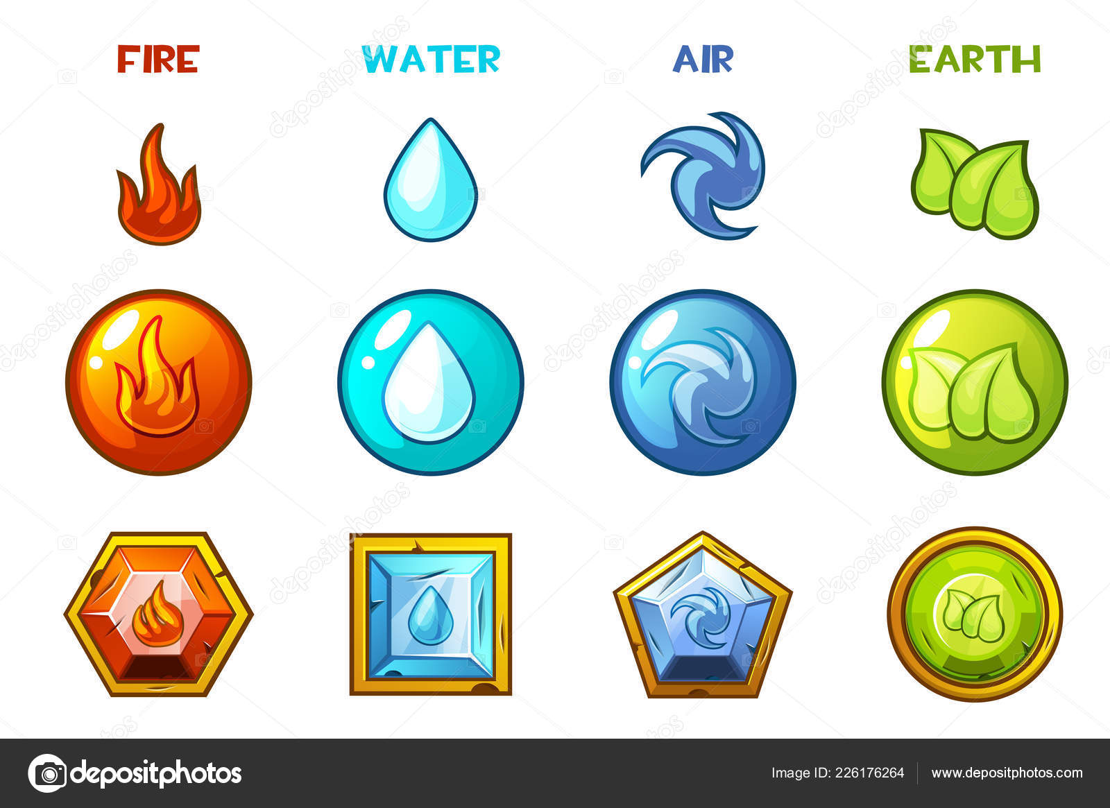 escudos com 4 elementos naturais para o jogo. ilustração em vetor