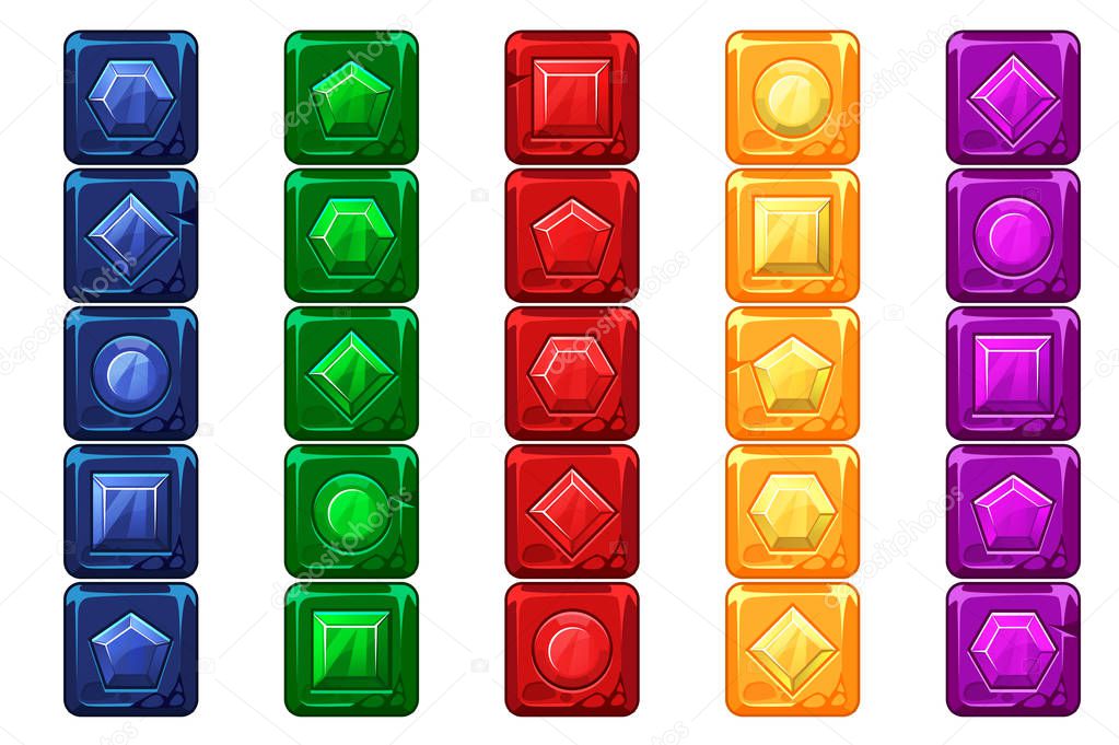 Cartoon gems, multi-colored stone buttons For Ui Game. Similar JPG copy