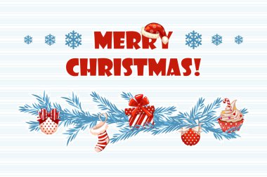 Mavi kart Merry Christmas tebrik karikatür vektör.
