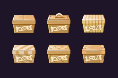 Karikatür farklı karton kutular, ambalaj vektörel çizimler, nesneleri.