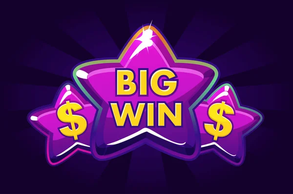 Big win banner fundo para casino online, poker, roleta, caça-níqueis, jogos de cartas. Ícone vetorial estrelas violetas . — Vetor de Stock