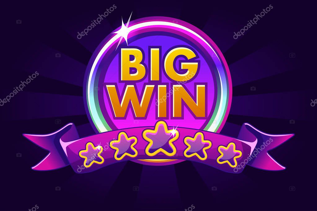 Big win banner background for lottery or casino, slot icon with ribbon and stars