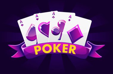 Kumarhane, simgeler şerit ve oyun kartlarla kumar slot için poker afiş arka plan