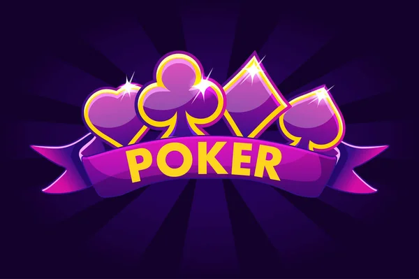 Pozadí banner Poker loterie nebo kasino, slot hazardní hry ikony pásu karet a herní kartu značky — Stockový vektor