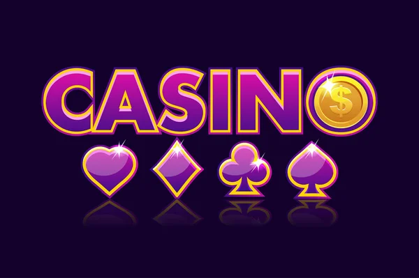 Logo Casino Sfondo Icone Gioco Con Segni Carte Gioco Moneta — Vettoriale Stock