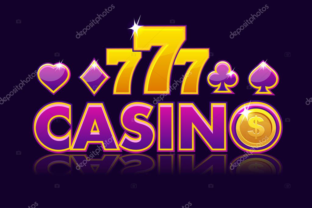 Logo Logo Casino background, slot gambling icons with game cards signs, coin dollar and 777. Game casino, slot, UI. Vector illustration