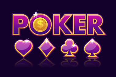 Logo Poker arka plan için piyango veya casino, slot kumar kutsal kişilerin resmi ile oyun kartı işaretler. Oyun casino, slot, UI. Vektör çizim
