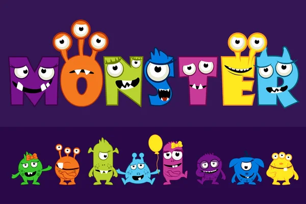 Vector collection of cute Monsters, cartoon funny monster letter set