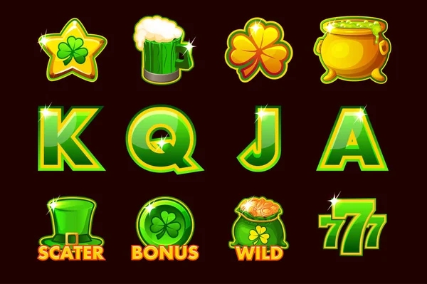 Vector Gaming pictogram van St.Patrick symbolen voor speelautomaten en een loterij of casino. Set 12 pictogrammen. — Stockvector