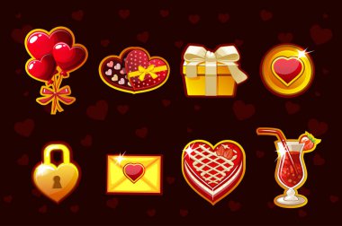 Çizgi film St. Valentine şanslı rulet, servet tekerlek iplik. Tatil simgeler. Oyun varlıkları, GUI etkin