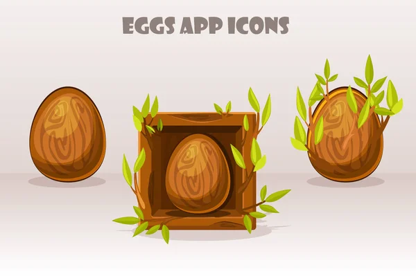 Huevos Madera Aislados Dibujos Animados Cuadrado Ramitas Ilustración Vectorial Iconos — Vector de stock