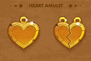 İllüstrasyon karikatür altın kalp aşk muska. Kıymetler oyun tasarımı için. Benzer Jpg kopyası