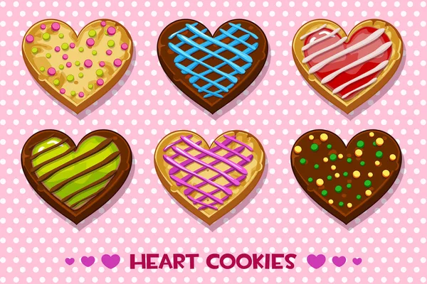 心形姜饼和巧克力饼干与多色釉料 设置快乐情人节 类似的 Jpg — 图库照片