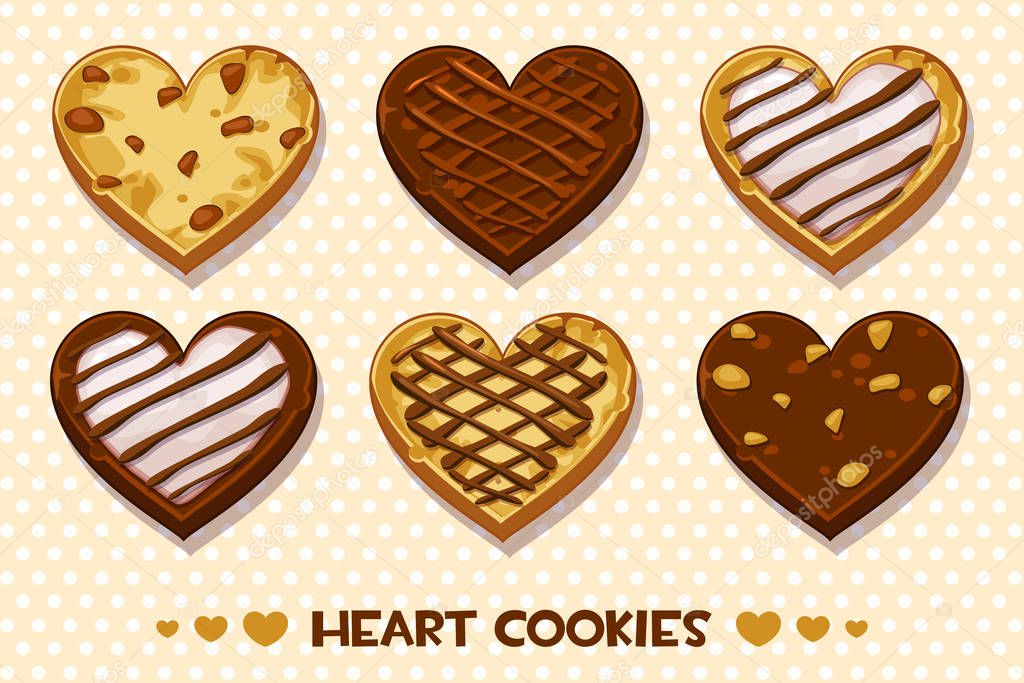 Heart shaped Gingerbread and chocolate cookies, set Happy Valentines day. Similar JPG copy
